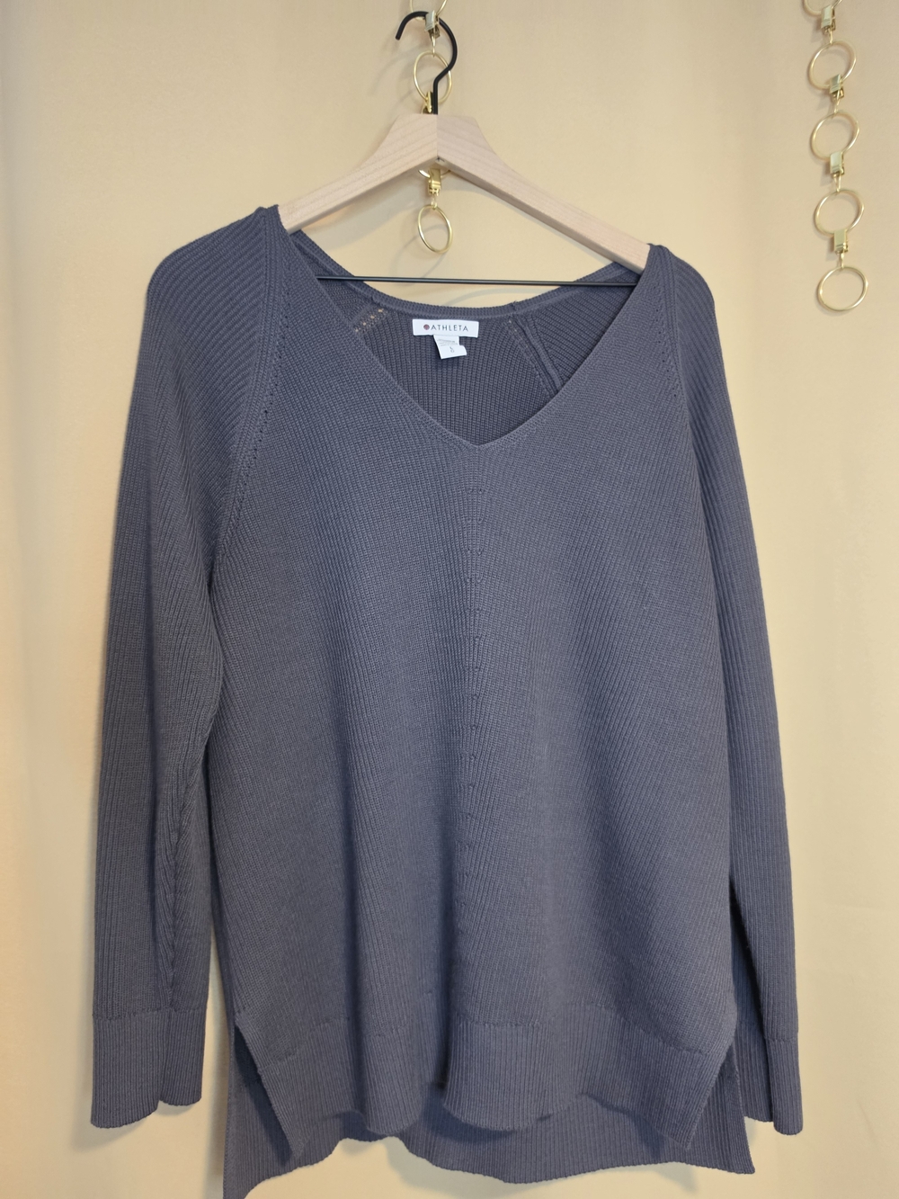 Athleta Women's V-Neck Ribbed Sweater - Slate Blue Gray